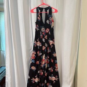 One Clothing Black Maxi Dress with Floral Print